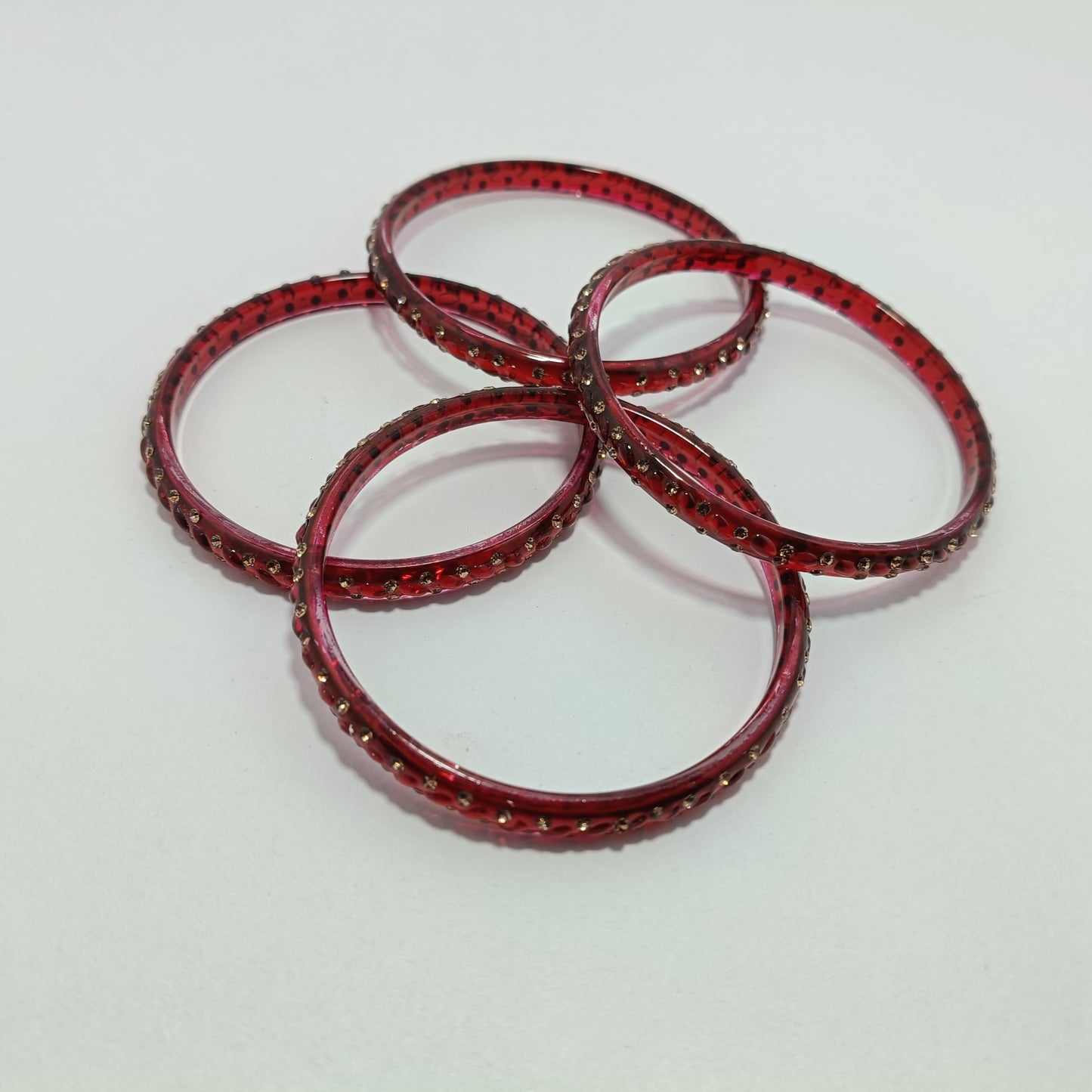 Red with Brown Stones Glass Bangles Set of 4