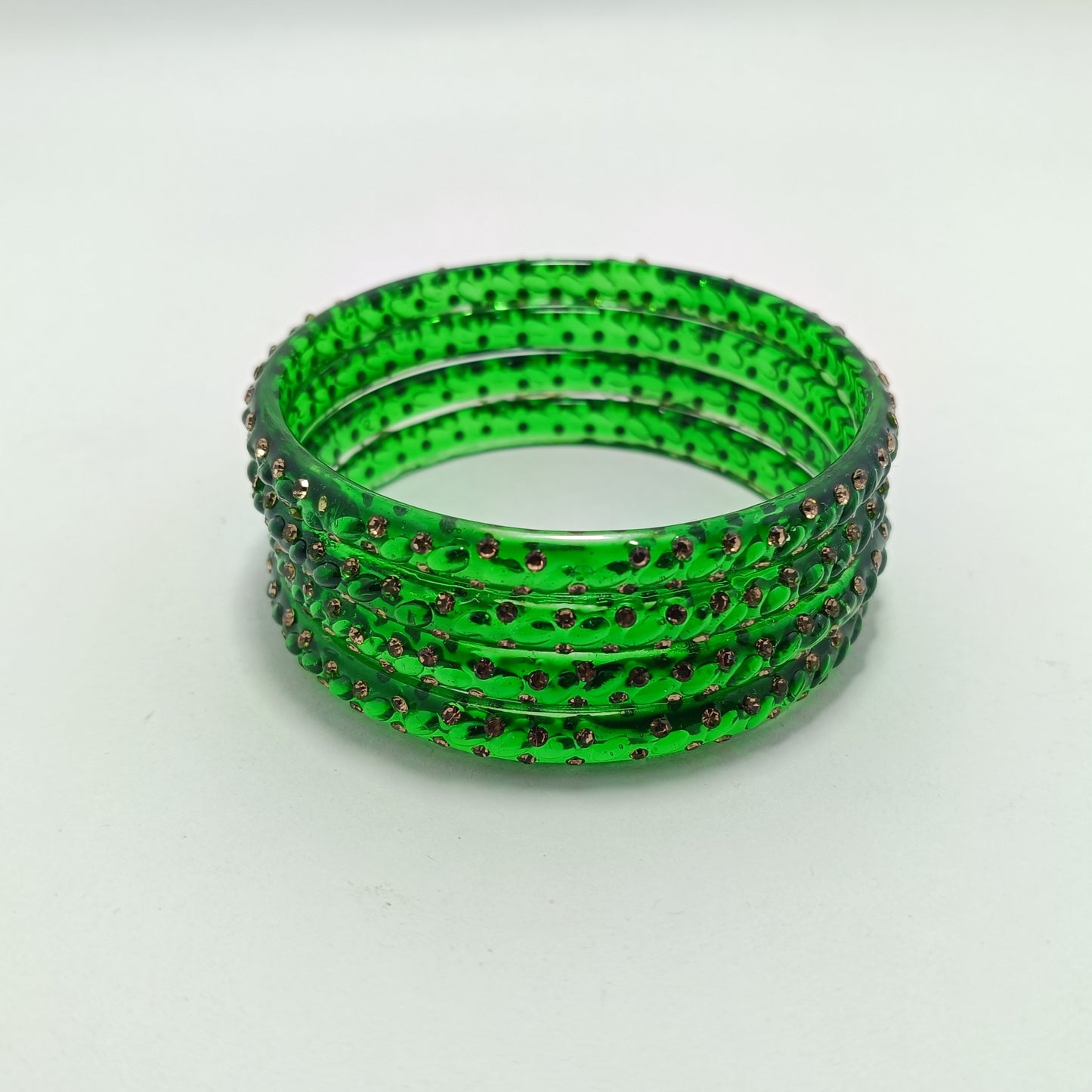 Green with Brown Stones with Brown Stones Glass Bangles Set of 4