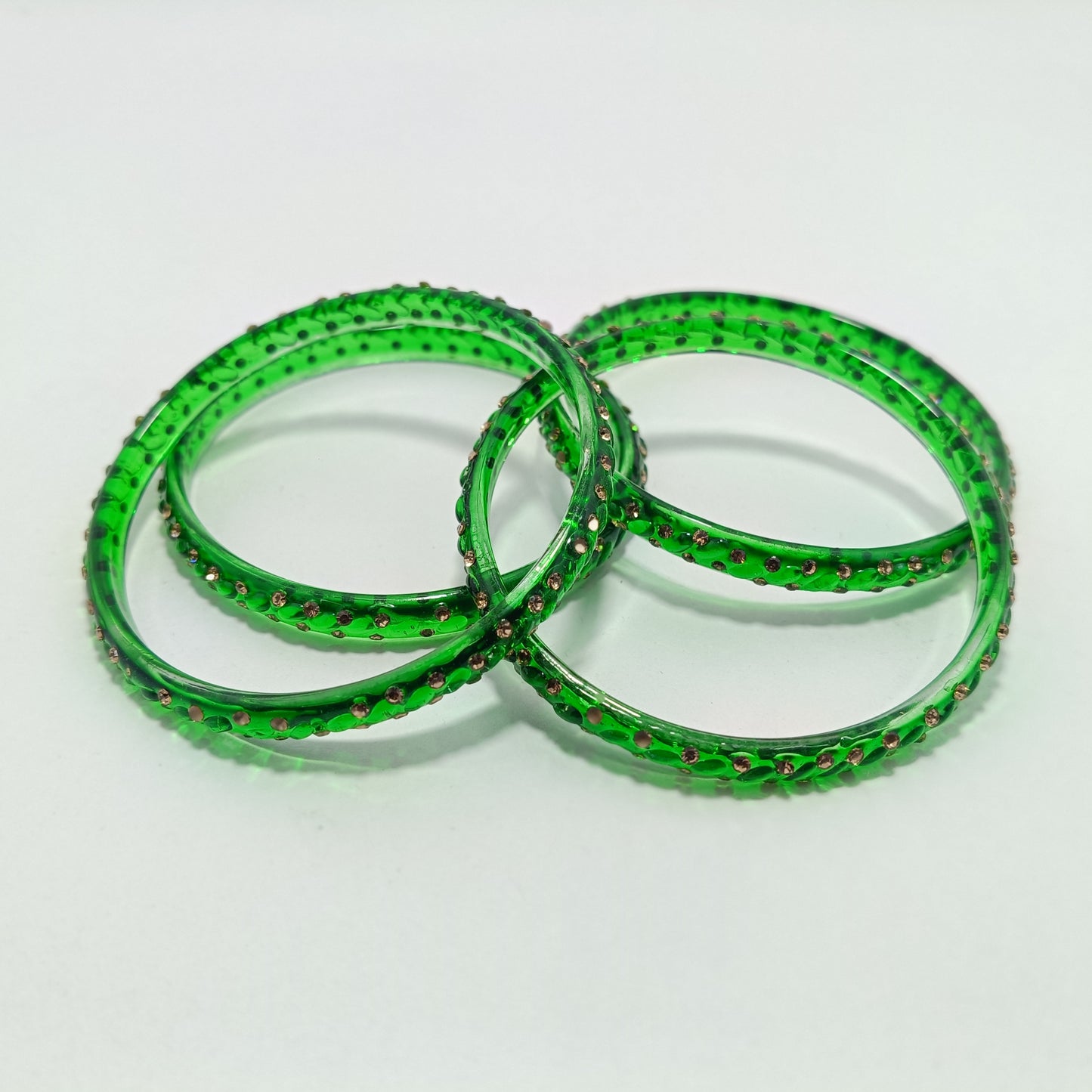 Green with Brown Stones with Brown Stones Glass Bangles Set of 4