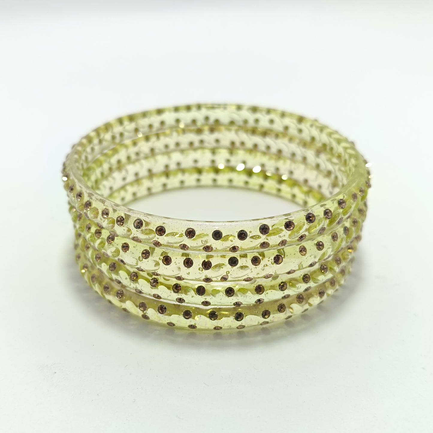Lime Green with Brown Stones Glass Bangles Set of 4