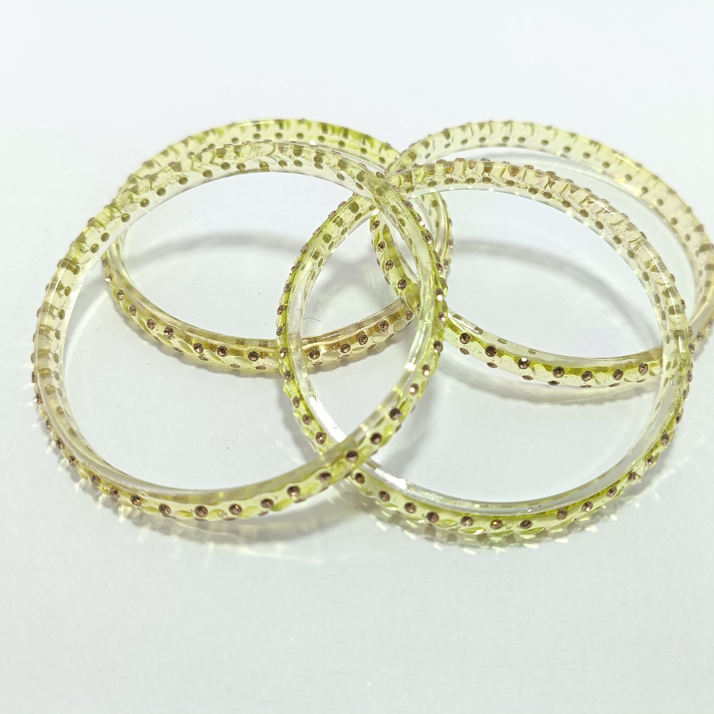 Lime Green with Brown Stones Glass Bangles Set of 4