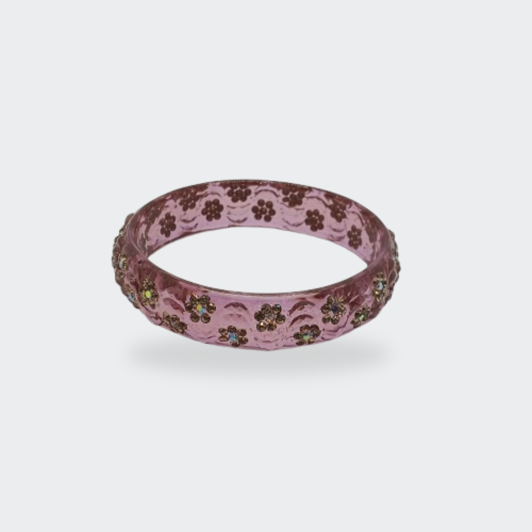 Sparkling Pink Transparent Floral Resin Bangle