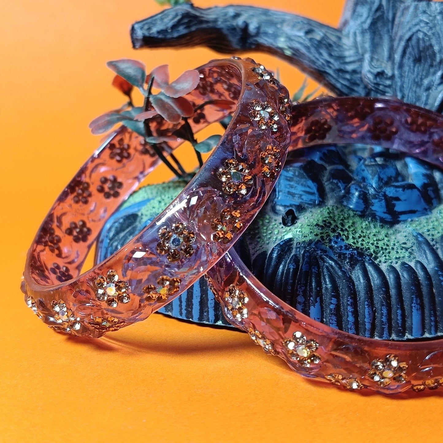 Sparkling Pink Transparent Floral Resin Bangles model