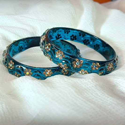 Blue Transparent Bangles with Floral Crystal Embellished 1