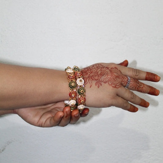 Elegant Multi-Color Beaded Bangle Set in Hand