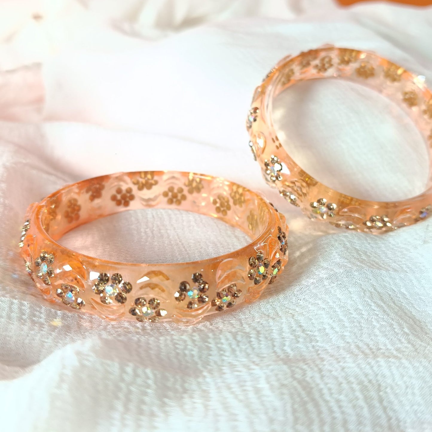 Elegant Peach Floral Bangles - Set of 2
