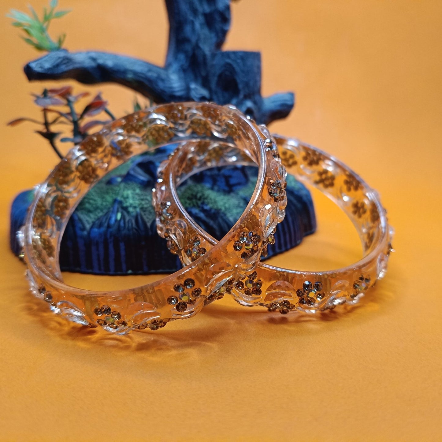 Elegant Peach Floral Bangles - Set of 2