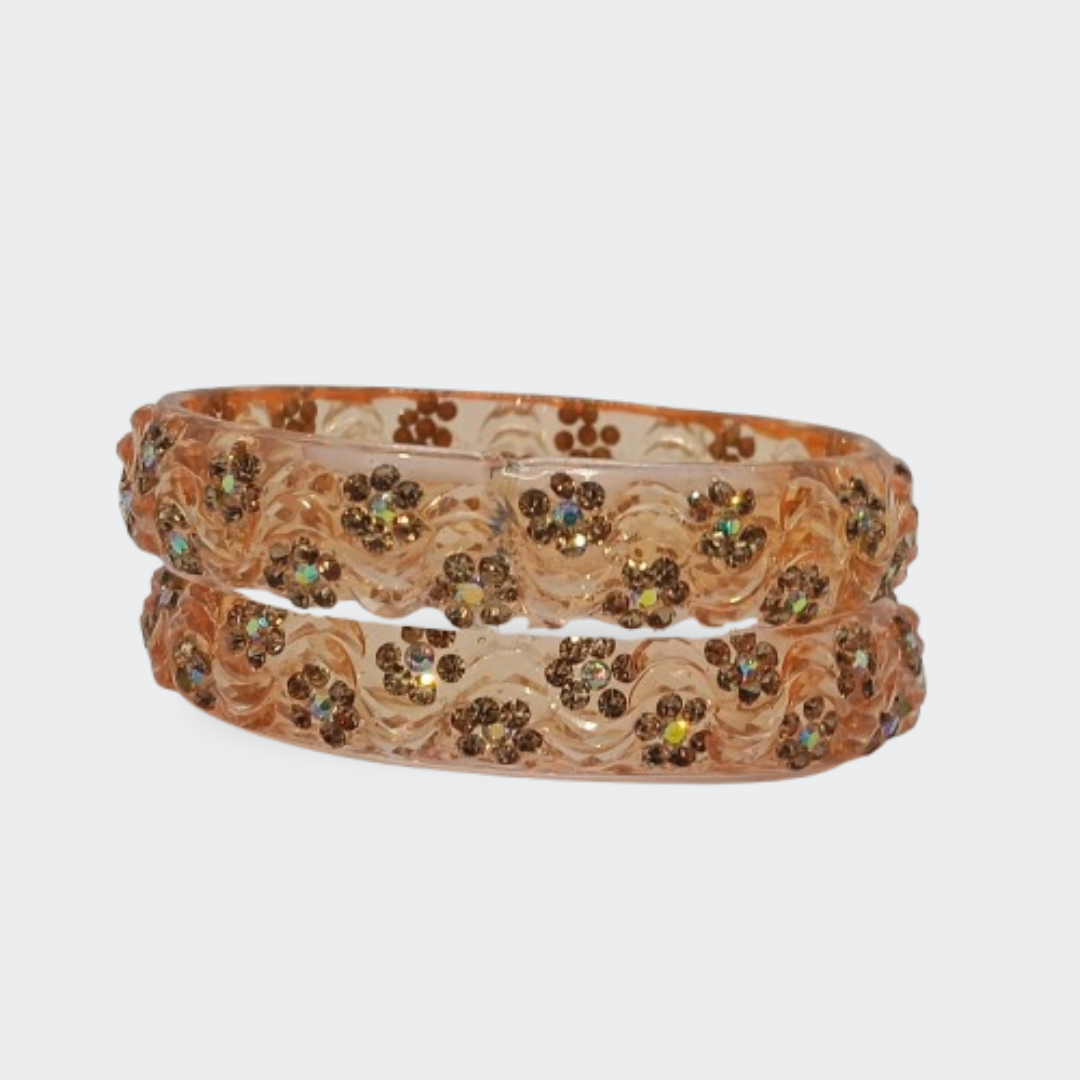 Elegant Peach Transparent Floral Resin Bangles - Set of 2