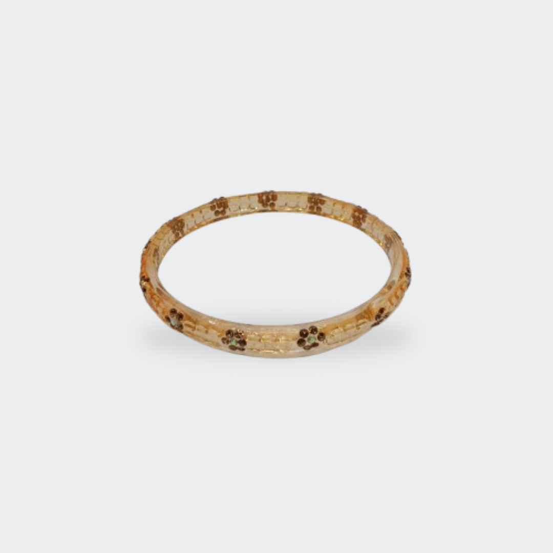 Golden Amber Transparent with Brown Floral Bangle