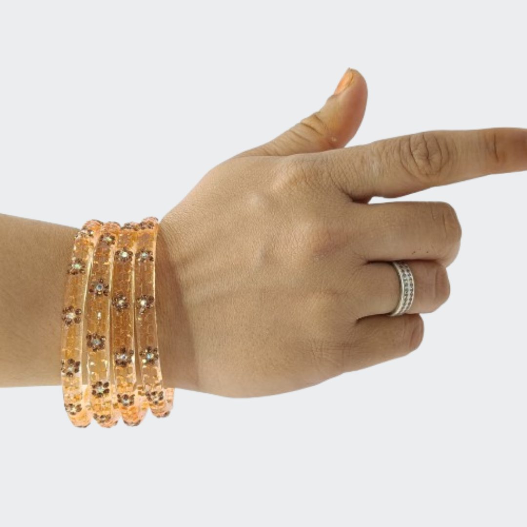 Golden Amber Transparent with Brown Floral Bangle
