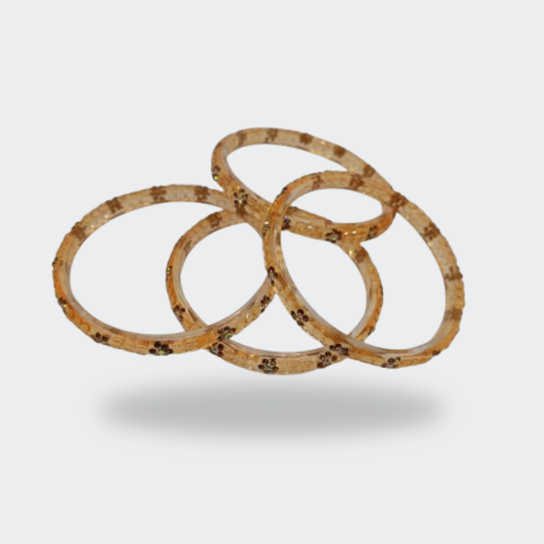 Golden Amber Transparent with Brown Floral Bangles