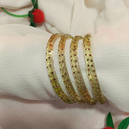 Lime Green with Brown Stones Glass Bangles Set of 4
