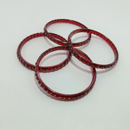 Red with Brown Stones Glass Bangles Set of 4