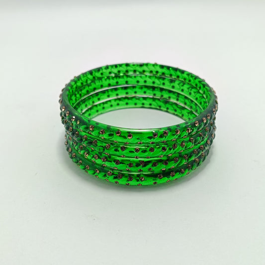 Green with Brown Stones with Brown Stones Glass Bangles Set of 4
