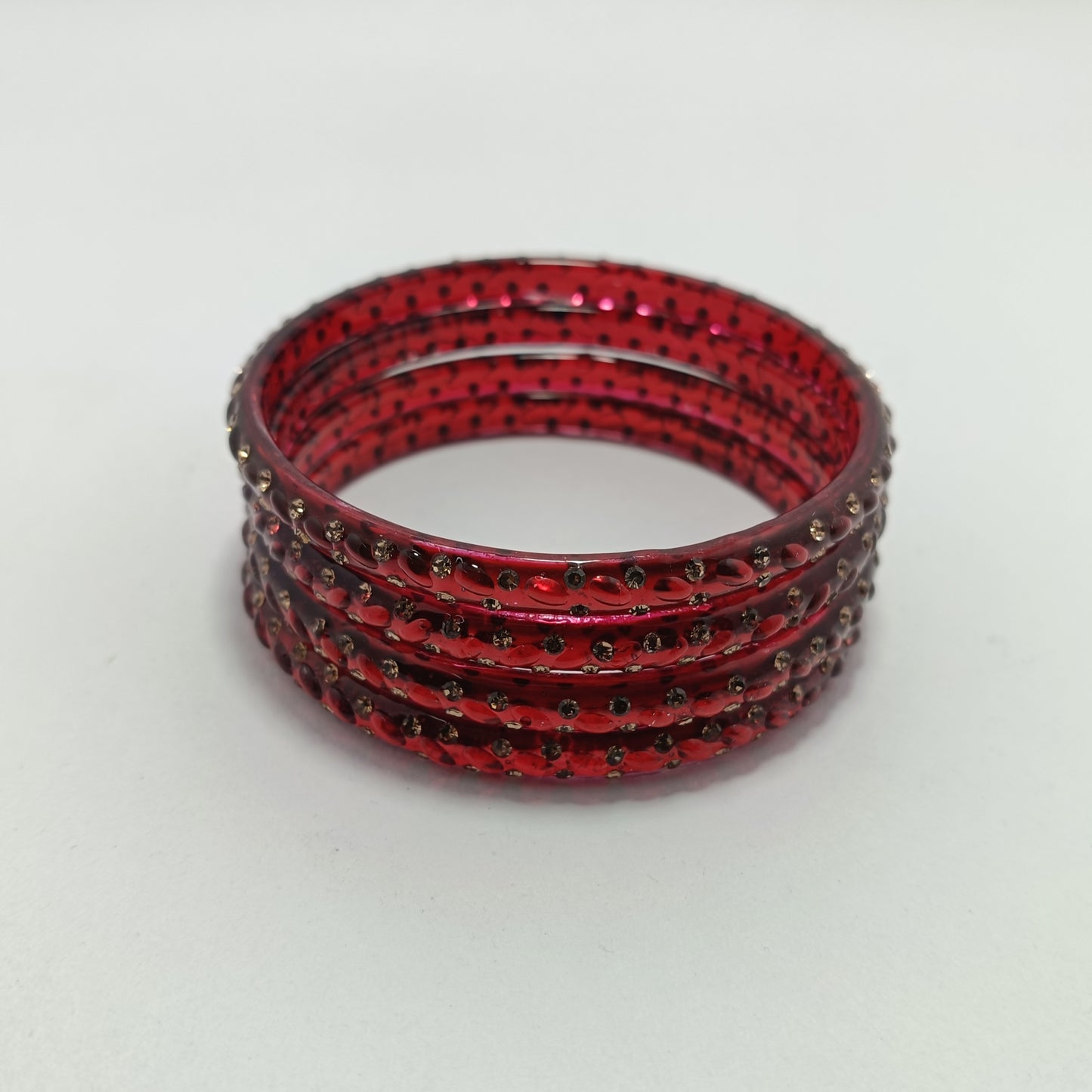 Red with Brown Stones Glass Bangles Set of 4