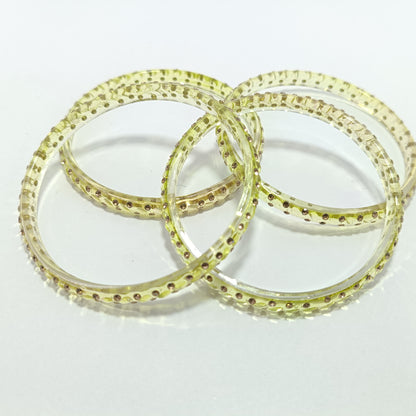 Lime Green with Brown Stones Glass Bangles Set of 4