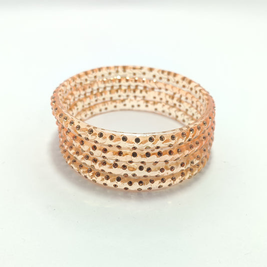 Peach with Brown Stones Glass Bangles Set of 4