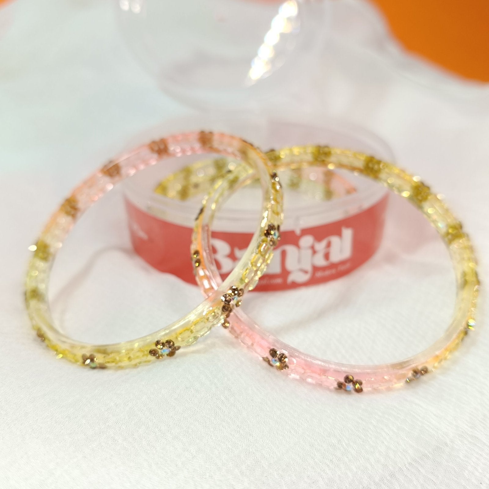 Soft Pastel Dual-Tone Color Transparent Floral Bangles Set