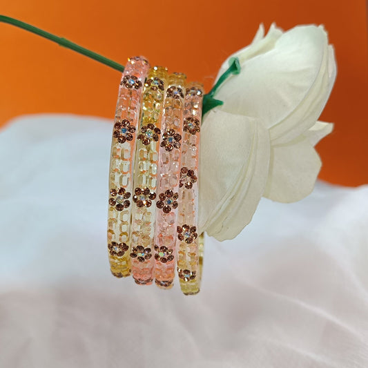Soft Pastel Dual-Tone Color Transparent Floral Bangles