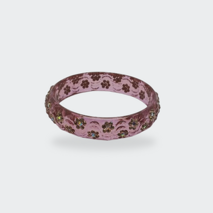 Sparkling Pink Transparent Floral Resin Bangle