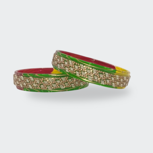 Vibrant Multicolor Resin Glass Bangle Set of 2
