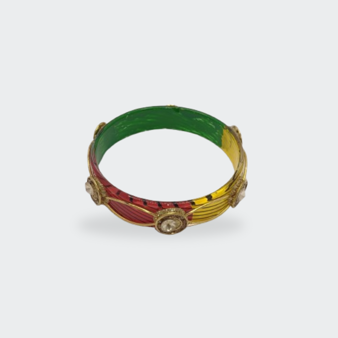 Yellow-Green-Red Multicolor with Sparkle Resin Glass Bangles