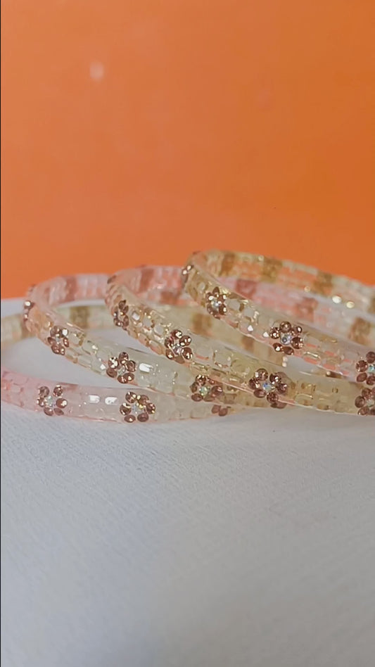 Soft Pastel Dual-Tone Color Transparent Floral Bangles - Set of 4