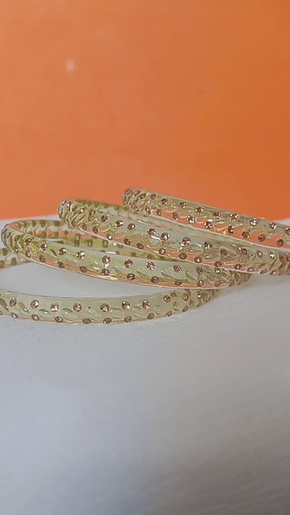 Lime Green with Brown Stones Glass Bangles Set of 4