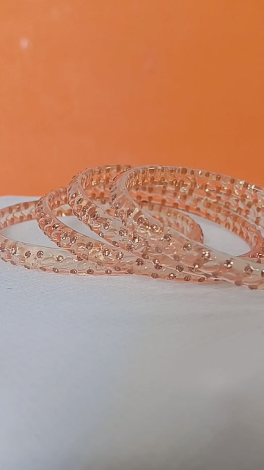 Peach with Brown Stones Glass Bangles Set of 4