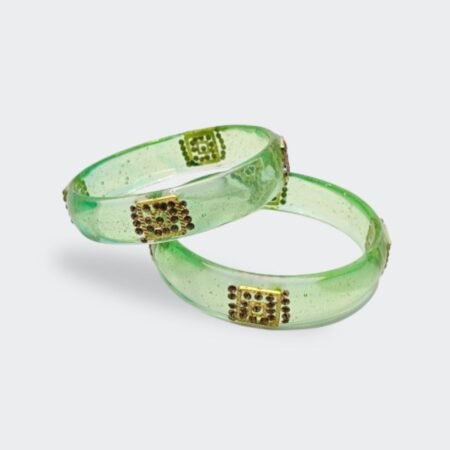Green Transparent Bangles with Gold Accents Stone