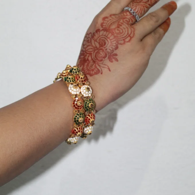 Elegant Multi-Color Beaded Bangle Set in hand look