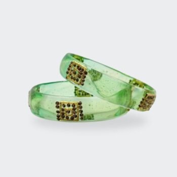 Green Transparent Bangles with Gold Accents Stone