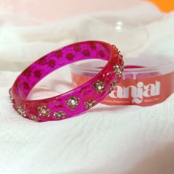 Glamorous Hot Pink Floral Bangles - Set of 2