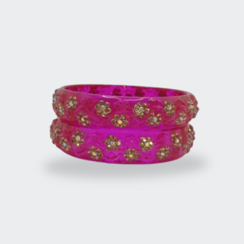 Glamorous Hot Pink Floral Resin Bangles - Set of 2
