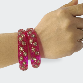 Glamorous Hot Pink Floral Resin Bangles - Set of 2 in hand look