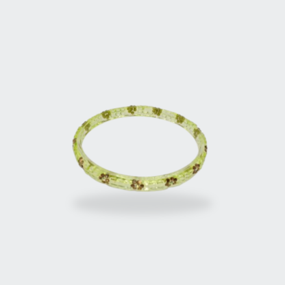 Lime Green & Gold-Tone Embossed Floral Bangle