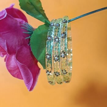 Lime Green & Gold-Tone Embossed Floral Bangle Set