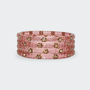 Soft Transparent Pink Floral Bangles - Set of 4