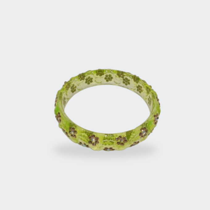 Sparkling Green Transparent Floral Resin Bangle