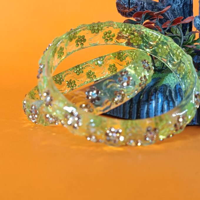 Sparkling Green Transparent Floral Bangles - Set of 2 - Image 2