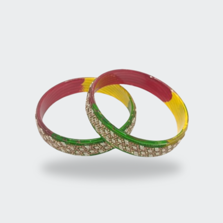 Yellow-Green-Red Multicolor with Sparkle Resin Glass Bangles - Image 4