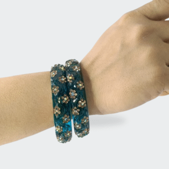Blue Transparent Bangles with Floral Crystal in hand look