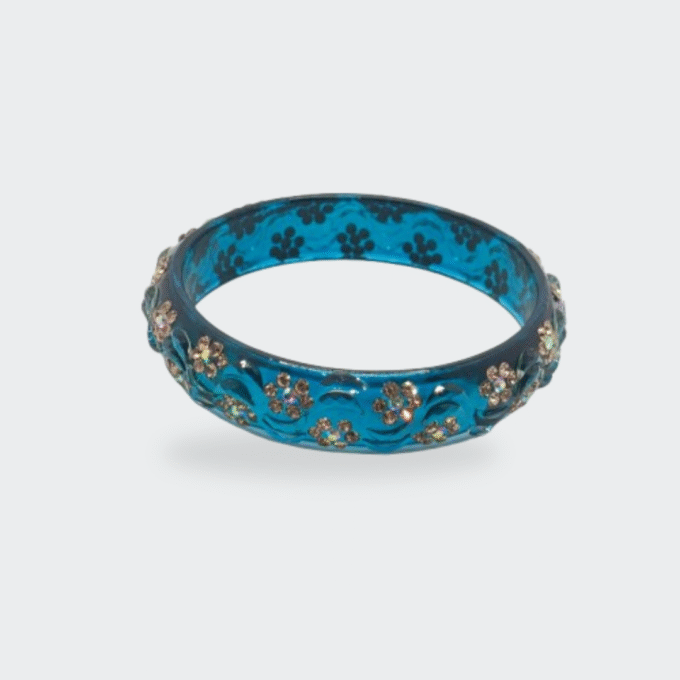 Blue Transparent Crystal gold tone Bangle