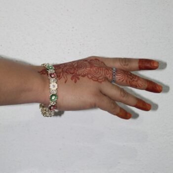 Floral Gold-Plated Bangle Set in Hand How it looks