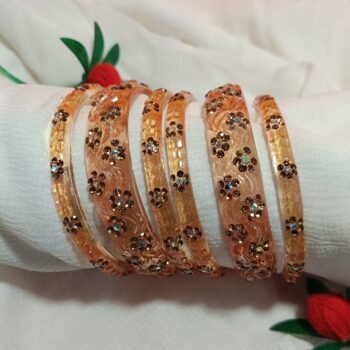 Golden Amber & Peach Floral Stone 🌸Transparent Bangle Set of 2+4