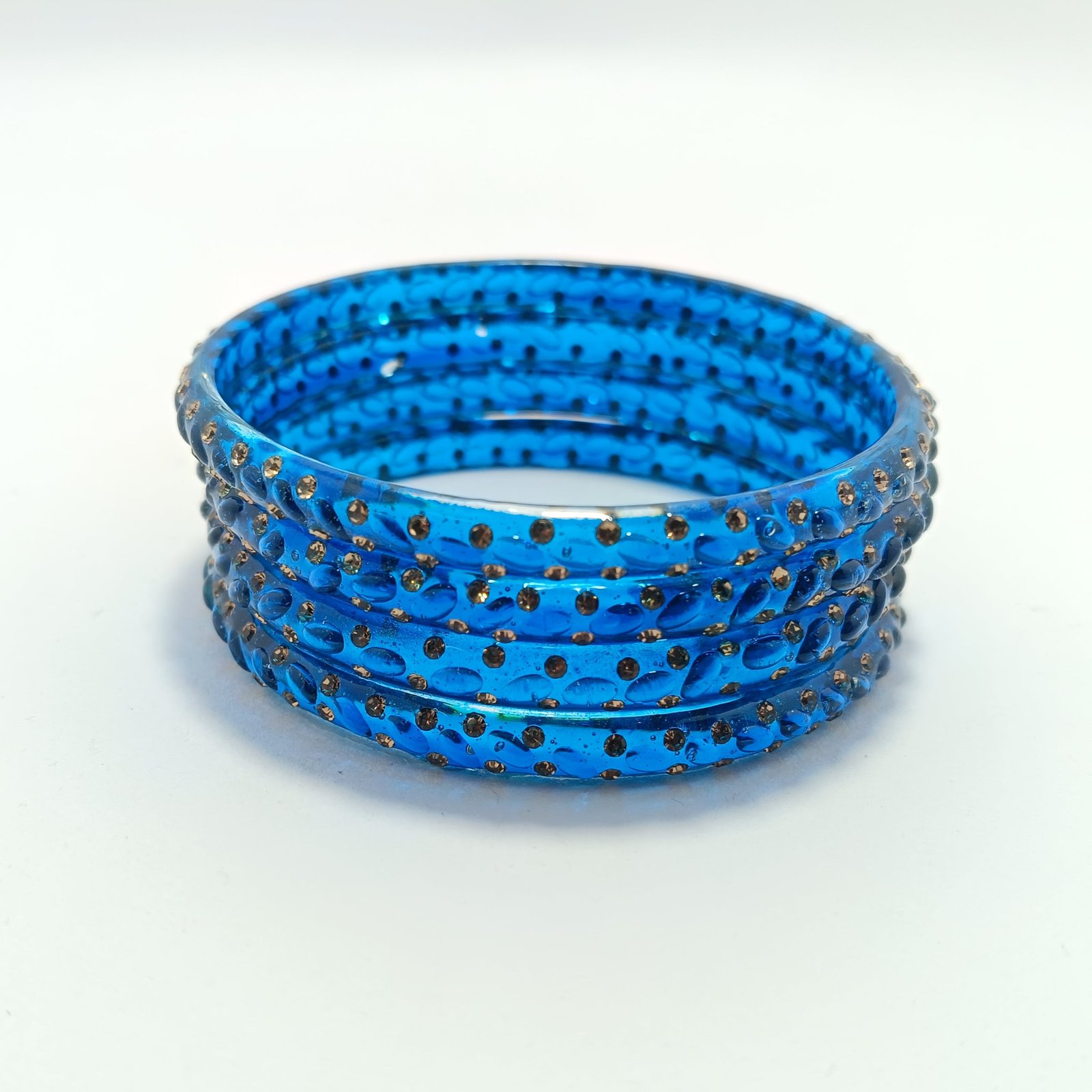 Blue with Brown Stones Glass Bangles Set of 4