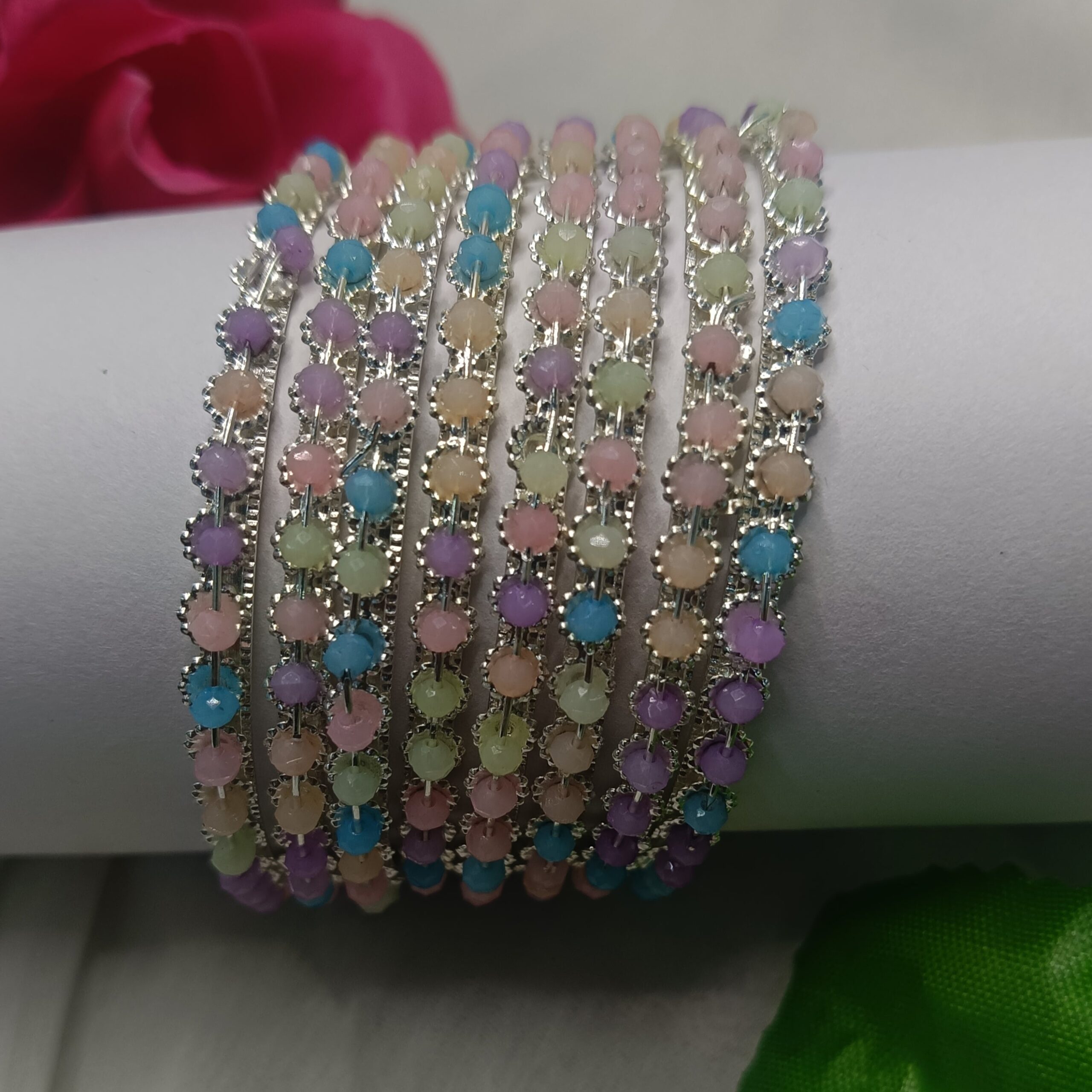 Royal Maroon Goldstone Kada + Velvet Bangles Set - Image 6