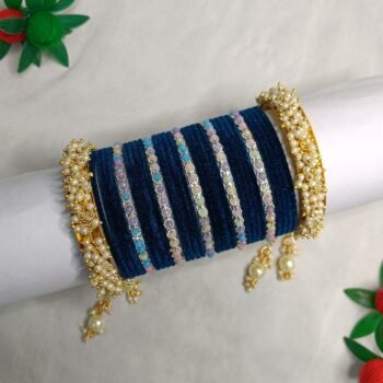 π« Midnight Velvet Bangles with Pearl Kada Bangle Set π«