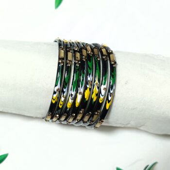 Hand-Painted Deep Green Floral Coated Metal Bangle