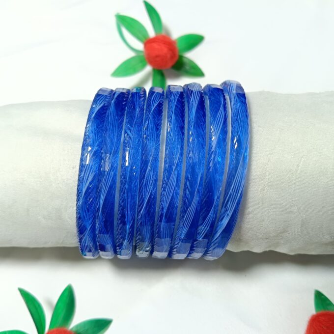 💙 Elegant Blue Textured Glass Bangles for Women